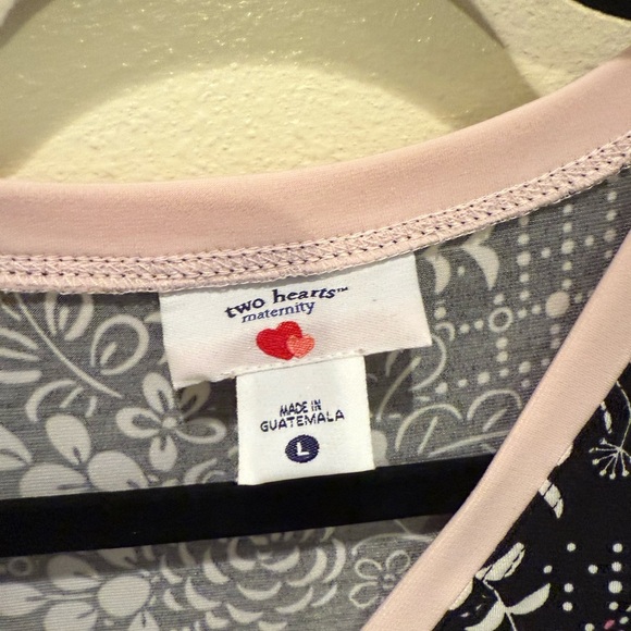 Two Hearts Maternity Black and White Floral Dress with Pink Trim - Picture 3 of 4